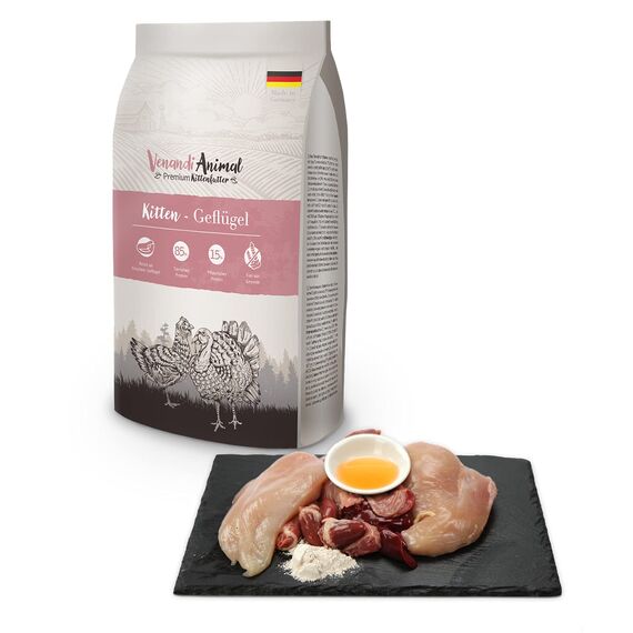 Venandi Animal – Premium Katzenfutter – Kitten – Geflügel, mit viel frischem Fleisch, Trockenfutter, getreidefrei, 2er Pack (1 x 1,5kg)
