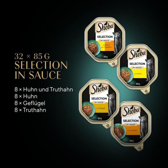 SHEBA Adult Katzenfutter nass - 32x85g Schalen - Geflügel Variation in Sauce - Nassfutter für Katzen - 1 Großpackung