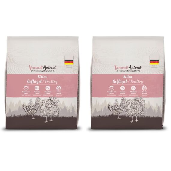 Venandi Animal – Premium Katzenfutter – Kitten – Geflügel, mit viel frischem Fleisch, Trockenfutter, getreidefrei 2er Pack (1 x 300g)
