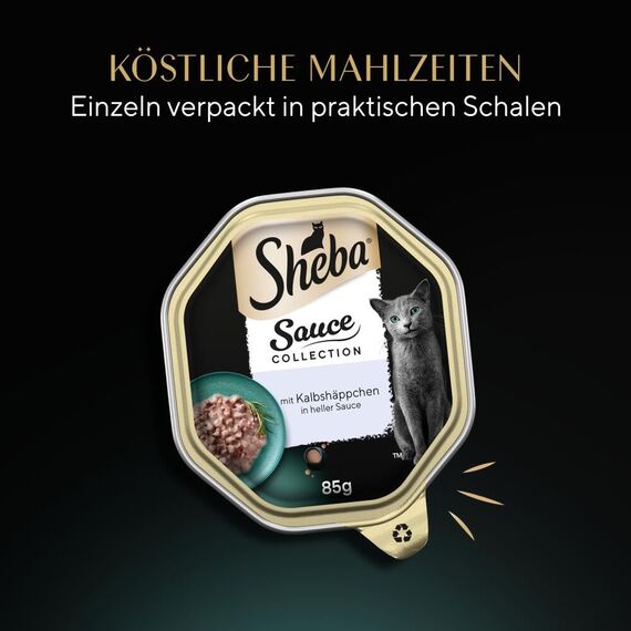 SHEBA Schale Nassfutter für Katzen Sauce Collection mit Kalbshäppchen in Heller Sauce 2 x 11 x 85g