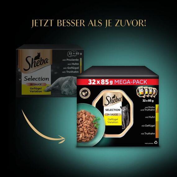 SHEBA Adult Katzenfutter nass - 32x85g Schalen - Geflügel Variation in Sauce - Nassfutter für Katzen - 1 Großpackung