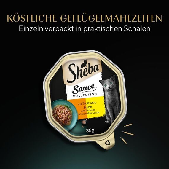SHEBA Schale Nassfutter für Katzen Sauce Collection mit Truthahn Huhn und Gemüse 2 x 11 x 85g