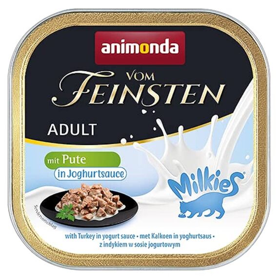 animonda vom Feinsten Katzenfutter nass Milkies mit Pute in Joghurtsauce (32 x 100g), getreidefreies Katzen Nassfutter ohne Zucker, mit frischen, fleischigen Zutaten