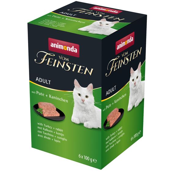 animonda vom Feinsten Katzenfutter für erwachsene Feinschmecker Katzen, Leckeres und gesundes Katzennassfutter Schale, mit Pute + Kaninchen, 6 x 100 g