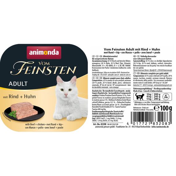 animonda vom Feinsten Katzenfutter nass mit Hühnchenleber (32 x 100g), getreidefreies Katzenfutter nass ohne Zucker, mit frischen, fleischigen Zutaten
