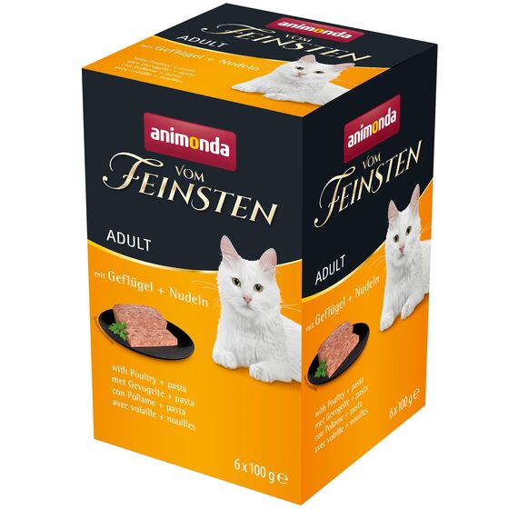 vom Feinsten Katzenfutter nass mit Geflügel + Nudeln (6 x 100g), Katzenfutter nass ohne Getreide und Zucker von animonda, mitfrischen, fleischlichen Zutaten