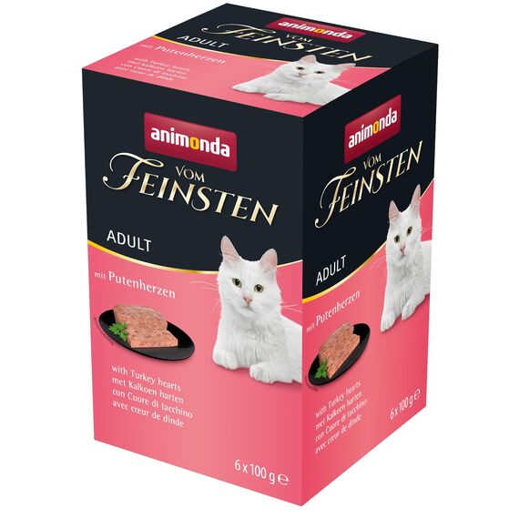 animonda vom Feinsten Katzenfutter nass mit Putenherzen (6 x 100g), getreidefreies Katzenfutter nass ohne Zucker, mit frischen, fleischigen Zutaten