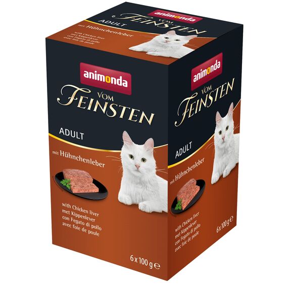 animonda vom Feinsten Katzenfutter nass mit Hühnchenleber (6 x 100g), getreidefreies Katzenfutter nass ohne Zucker, mit frischen, fleischigen Zutaten