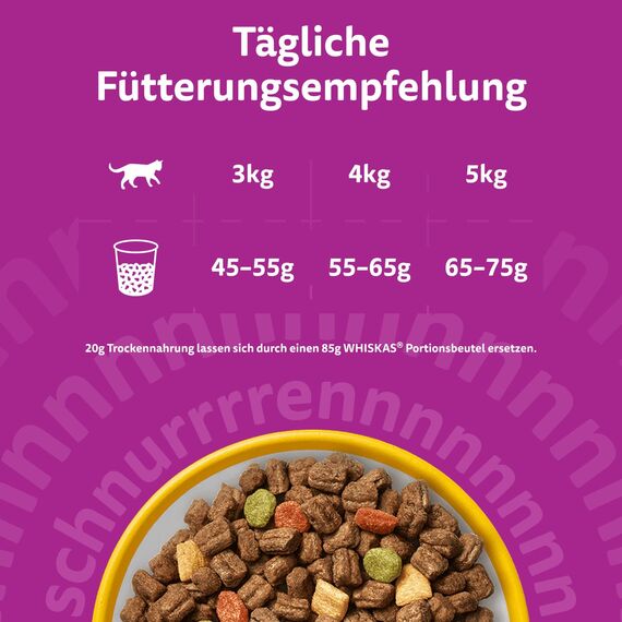 WHISKAS Trockenfutter für ausgewachsene Katzen 5 x 800g mit Huhn