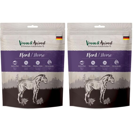 Venandi Animal - Premium Trockenfutter für Katzen - Pferd, 2er Pack (1 x 0,3kg), getreidefrei