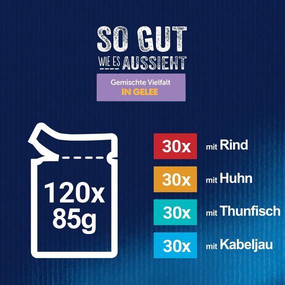 FELIX Katzenfutter nass in Gelee, Sorten-Mix, 120er Pack (120 x 85g)