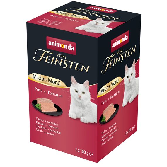 animonda vom Feinsten Katzenfutter nass mildes Menü, Pute + Tomate (6 x 100g), getreidefreies Katzenfutter nass ohne Zucker, mit frischen, fleischigen Zutaten