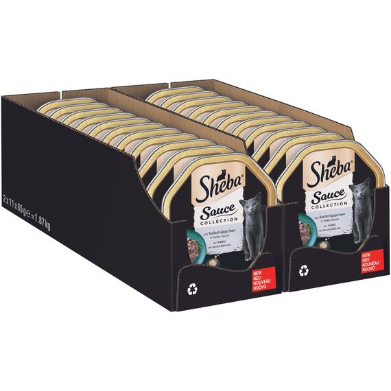 SHEBA Schale Nassfutter für Katzen Sauce Collection mit Kalbshäppchen in Heller Sauce 2 x 11 x 85g