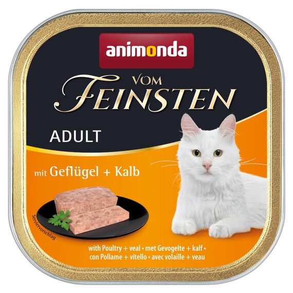 animonda vom Feinsten Katzenfutter nass mit Geflügel + Kalb (6 x 100g), getreidefreies Katzenfutter nass ohne Zucker, mit frischen, fleischigen Zutaten