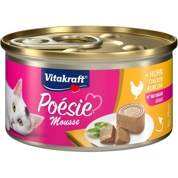 Vitakraft Poésie Mousse, Nassfutter Katze, luftige Mousse, mit Huhn, ohne Zusatz von Zucker und Getreide (12x 85g)