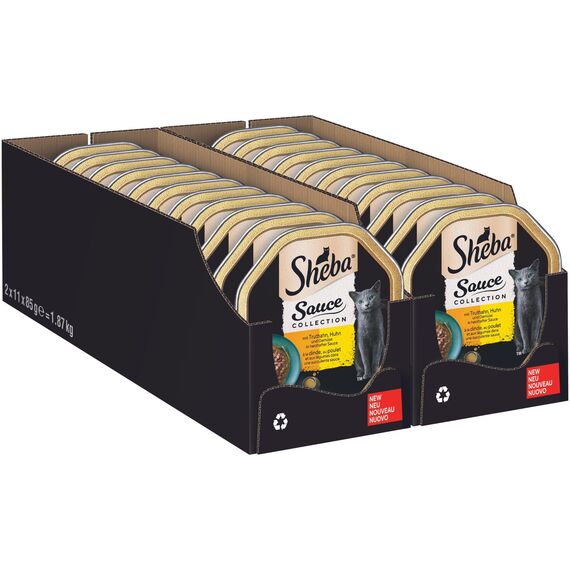SHEBA Schale Nassfutter für Katzen Sauce Collection mit Truthahn Huhn und Gemüse 2 x 11 x 85g