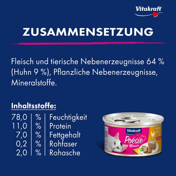 Vitakraft Poésie Mousse, Nassfutter Katze, luftige Mousse, mit Huhn, ohne Zusatz von Zucker und Getreide (12x 85g)