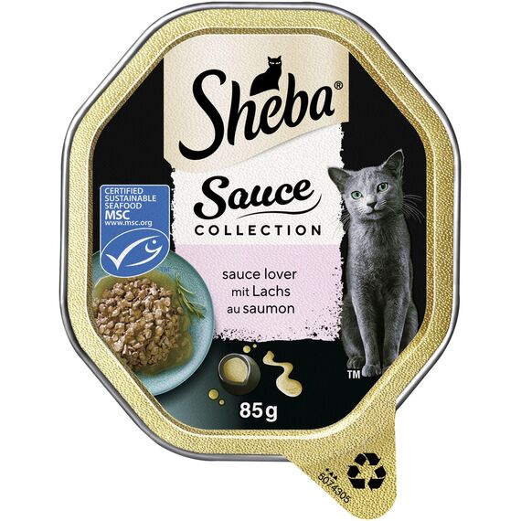 SHEBA Schale Nassfutter für Katzen Sauce Collection Sauce Lover mit Lachs MSC-Zertifiziert 2 x 11 x 85g