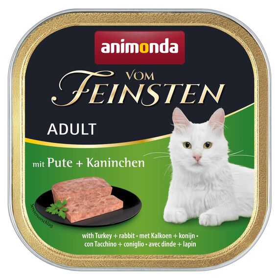 animonda vom Feinsten Katzenfutter für erwachsene Feinschmecker Katzen, Leckeres und gesundes Katzennassfutter Schale, mit Pute + Kaninchen, 6 x 100 g