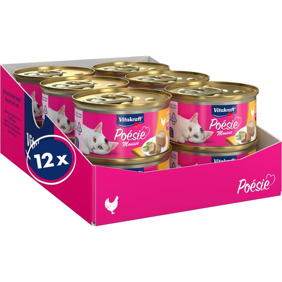 Vitakraft Poésie Mousse, Nassfutter Katze, luftige Mousse, mit Huhn, ohne Zusatz von Zucker und Getreide (12x 85g)