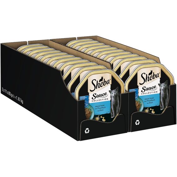 SHEBA Schale Nassfutter für Katzen Sauce Collection Sauce Lover mit Thunfisch MSC-Zertifiziert 2 x 11 x 85g