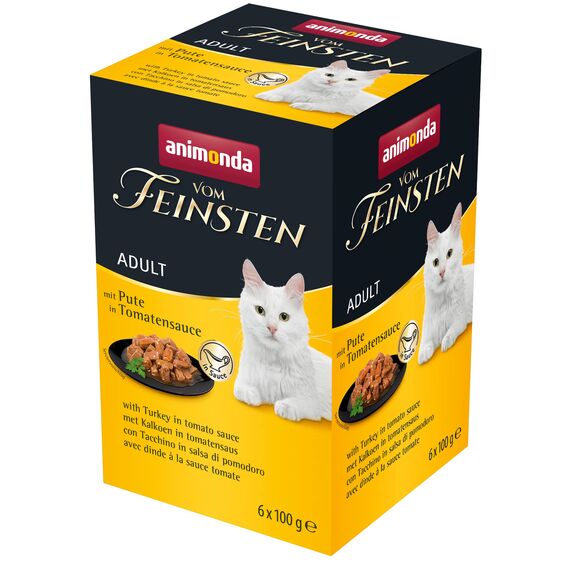 animonda vom Feinsten Katzenfutter nass mit Pute in Tomatensauce (6 x 100g), getreidefreies Katzenfutter nass ohne Zucker, mit frischen, fleischigen Zutaten