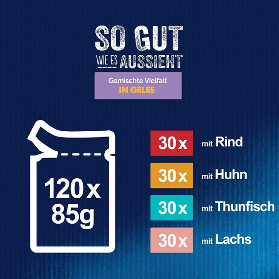 Felix Katzenfutter nass in Gelee, Sorten-Mix, 120er Pack (120 x 85g)