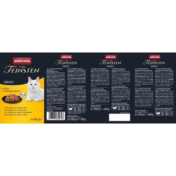 animonda vom Feinsten Katzenfutter nass mit Pute in Tomatensauce (6 x 100g), getreidefreies Katzenfutter nass ohne Zucker, mit frischen, fleischigen Zutaten