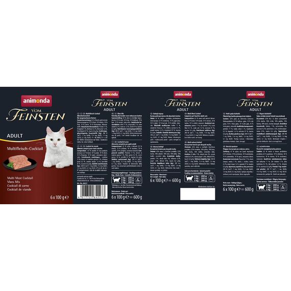 animonda vom Feinsten Katzenfutter für erwachsene Feinschmecker Katzen, Leckeres und gesundes Katzennassfutter Schale, Multifleisch-Cocktail, 6 x 100 g