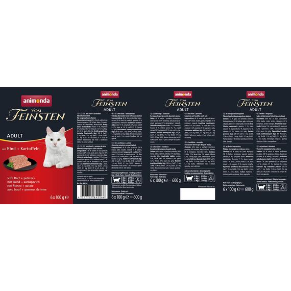 animonda vom Feinsten Katzenfutter nass mit Rind + Kartoffeln (6 x 100g), getreidefreies Katzenfutter nass ohne Zucker, mit frischen, fleischigen Zutaten