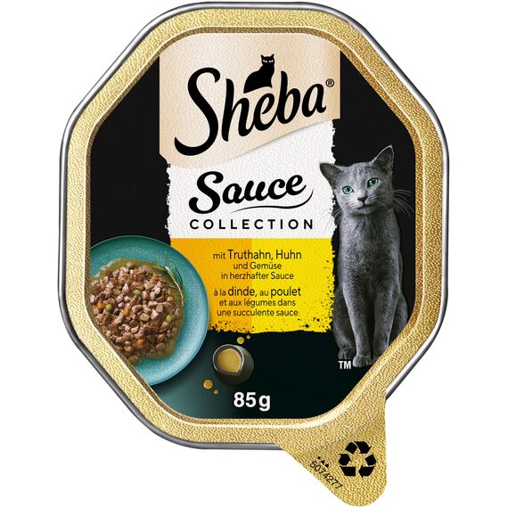 SHEBA Schale Nassfutter für Katzen Sauce Collection mit Truthahn Huhn und Gemüse 2 x 11 x 85g