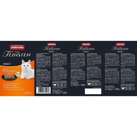 animonda vom Feinsten Katzenfutter nass mit Huhn in Karottensauce (6 x 100g), getreidefreies Katzenfutter nass ohne Zucker, mit frischen, fleischigen Zutaten