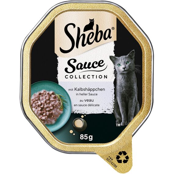 SHEBA Schale Nassfutter für Katzen Sauce Collection mit Kalbshäppchen in Heller Sauce 2 x 11 x 85g