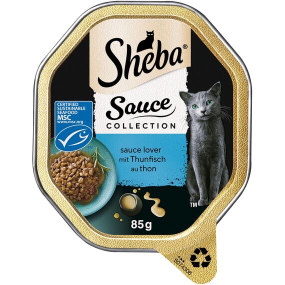 SHEBA Schale Nassfutter für Katzen Sauce Collection Sauce Lover mit Thunfisch MSC-Zertifiziert 2 x 11 x 85g