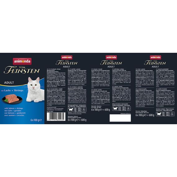 animonda vom Feinsten Katzenfutter nass mit Lachs + Shrimps (6 x 100g), getreidefreies Katzenfutter nass ohne Zucker, mit frischen, fleischigen Zutaten