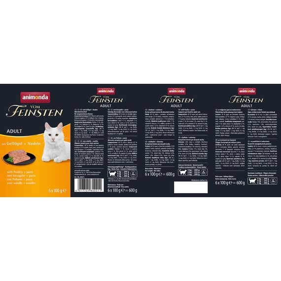 vom Feinsten Katzenfutter nass mit Geflügel + Nudeln (6 x 100g), Katzenfutter nass ohne Getreide und Zucker von animonda, mitfrischen, fleischlichen Zutaten