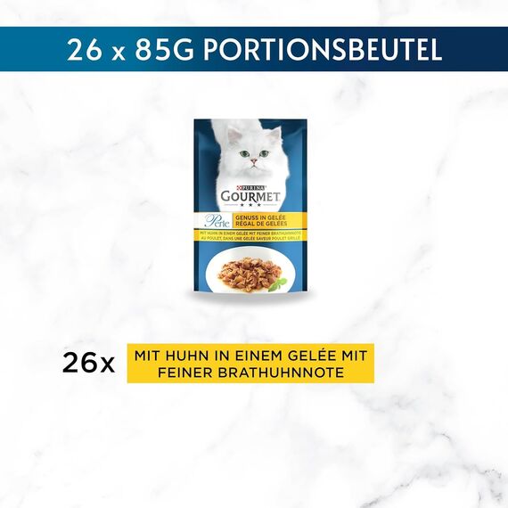 Gourmet Perle Genuss in Gelee Katzenfutter nass mit Huhn und feiner Brathuhnnote 26er Pack (26 x 85g)