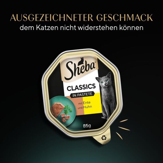 Sheba Classics in Pastete – Katzenfutter als Pasteten mit feinen Stückchen – Ente und Huhn – Getreidefrei – 22 x 85g