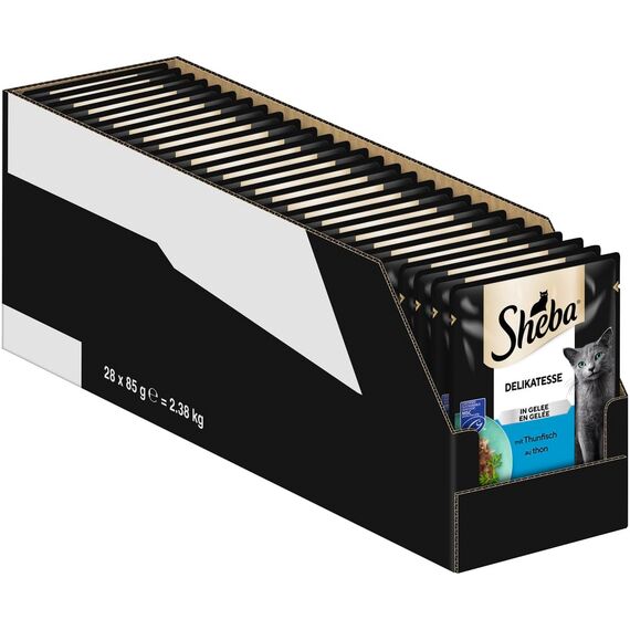 SHEBA Portionsbeutel Nassfutter für Katzen Delikatesse in Gelee mit Thunfisch MSC-Zertifiziert 28 x 85g