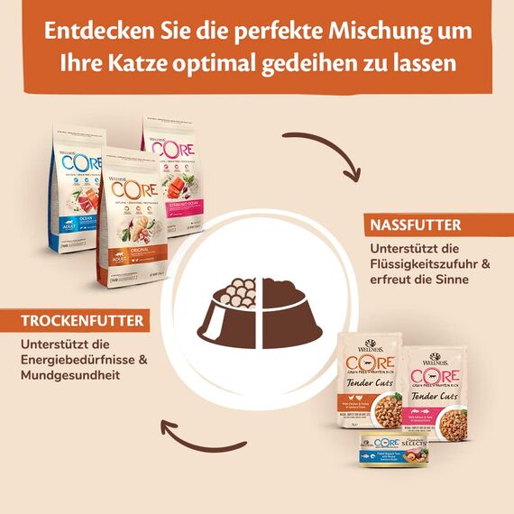 Wellness CORE Sterilised Original 4 kg, Huhn & Truthahn – Katzenfutter Trocken für sterilisierte Katzen, getreidefrei, natürlich, hypoallergen, proteinreich, für eine gesunde Gewichtsregulierung