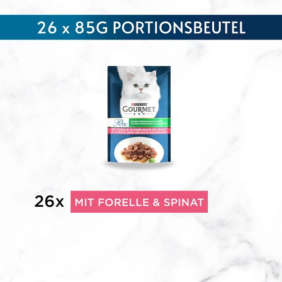 Gourmet Perle Erlesene Streifen Katzenfutter nass, mit Forelle, 26er Pack (26 x 85g)