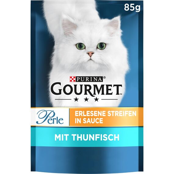 Gourmet Perle Erlesene Streifen Katzenfutter nass, mit Thunfisch, 26er Pack (26 x 85g)