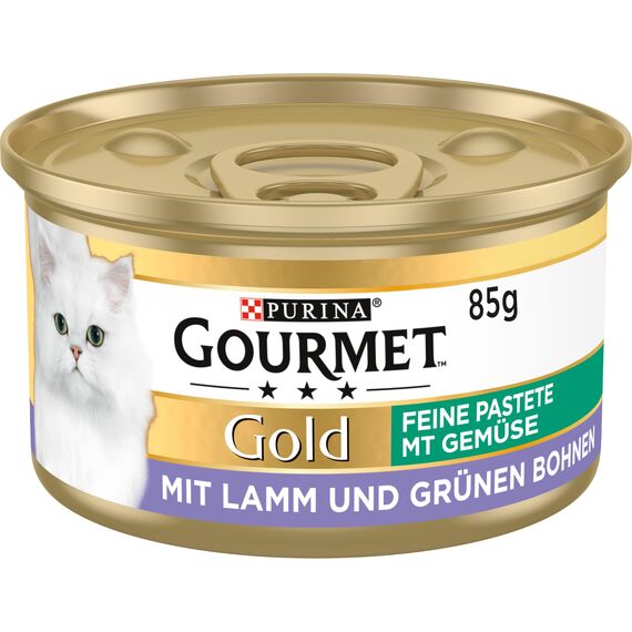 Gourmet Gold Feine Pastete mit Gemüse Katzenfutter nass, mit Lamm und grünen Bohnen, 12er Pack (12 x 85g)