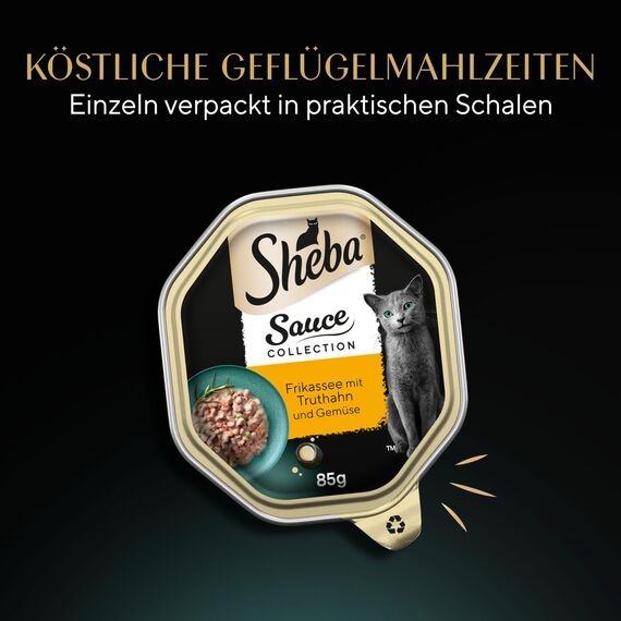 SHEBA Schale Nassfutter für Katzen Sauce Collection Frikassee mit Truthahn und Gemüse 2 x 11 x 85g