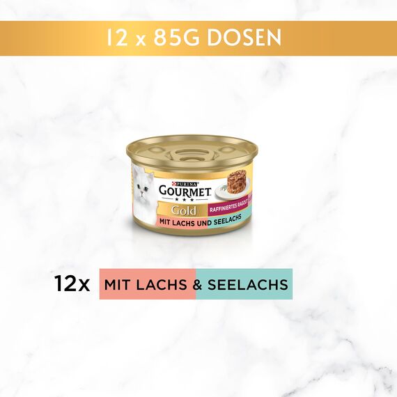 Gourmet Gold Raffiniertes Ragout Duetto Katzenfutter nass, Lachs und Seelachs, 12er Pack (12 x 85g)