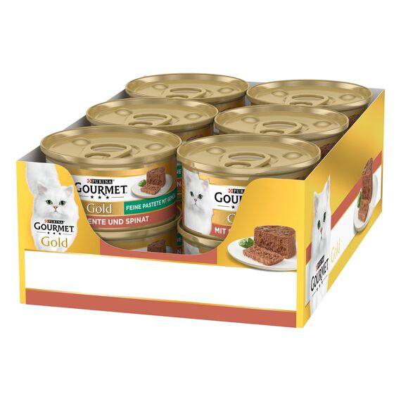 Gourmet Gold Feine Pastete mit Gemüse Katzenfutter nass, mit Ente und Spinat, 12er Pack (12 x 85g)