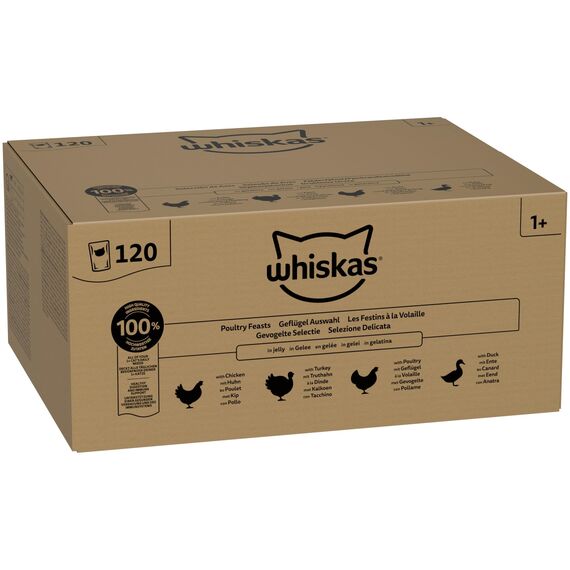 WHISKAS Nassfutter in Gelee für Katzen 120 x 85g Geflügel Auswahl