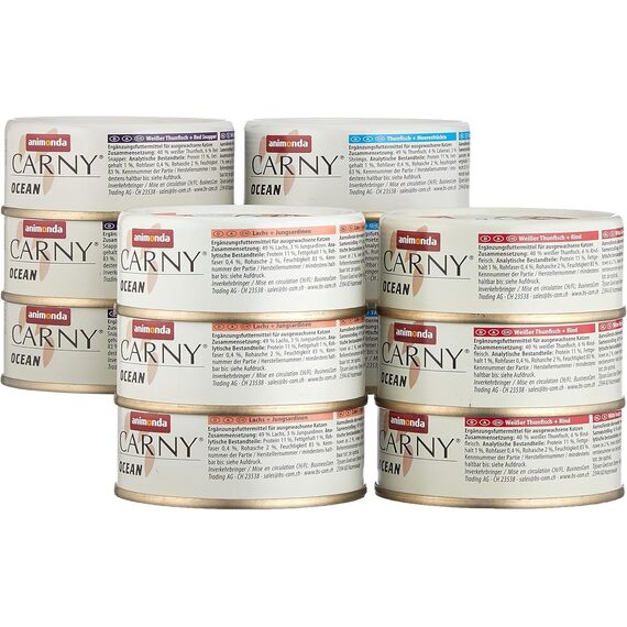 animonda Carny Adult Ocean Meeresvielfalt Nr. 1 (12 x 80 g), Katzennassfutter für ausgewachsene Katzen, Nassfutter mit zartem Fischfilet, Katzenfutter ohne Getreide und Zucker