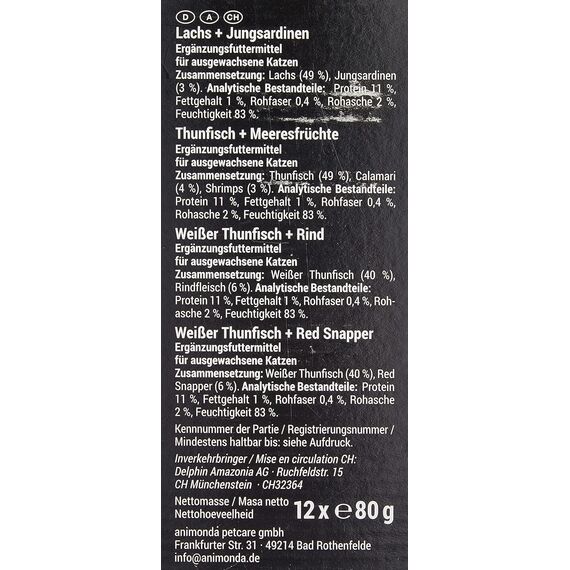 animonda Carny Adult Ocean Meeresvielfalt Nr. 1 (12 x 80 g), Katzennassfutter für ausgewachsene Katzen, Nassfutter mit zartem Fischfilet, Katzenfutter ohne Getreide und Zucker