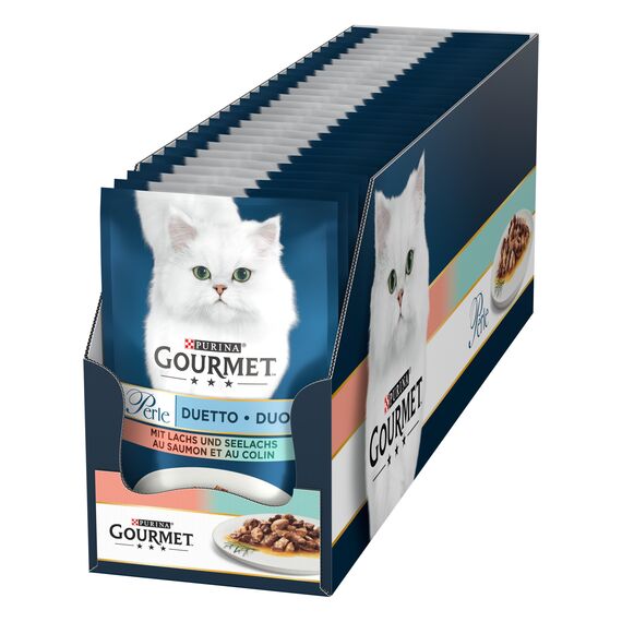 Gourmet Perle Duetto Katzenfutter nass, mit Lachs und Seelachs, 26er Pack (26 x 85g)